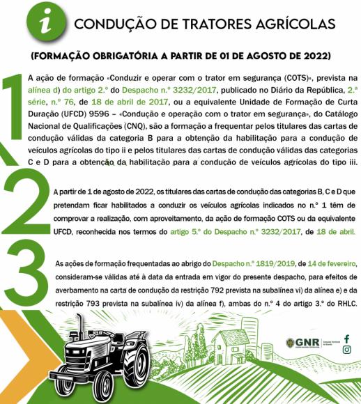 Condução tratores agrícolas - Formação obrigatória