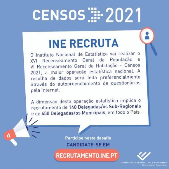 INE inicia recrutamento para Censos 2021 INE inicia recrutamento para Censos 2021